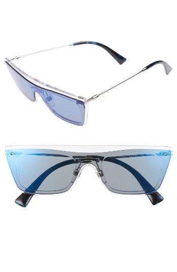 Women's Valentino Rockstud 50mm Rectangular Sunglasses - Mirror Blue