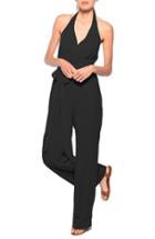 Women's Ceremony By Joanna August 'scarlette' Faux Wrap Chiffon Halter Jumpsuit - Black