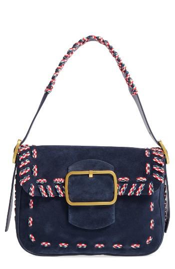 Tory Burch Sawyer Stitch Suede Shoulder Bag - Blue