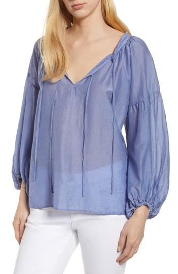 Women's Velvet By Graham & Spencer Silk Cotton Voile Peasant Blouse - Blue