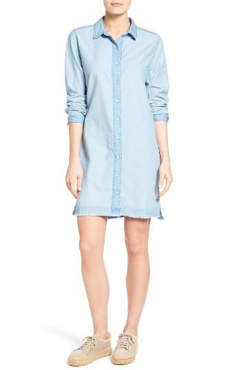 Women's Caslon Fray Hem Chambray Shirtdress