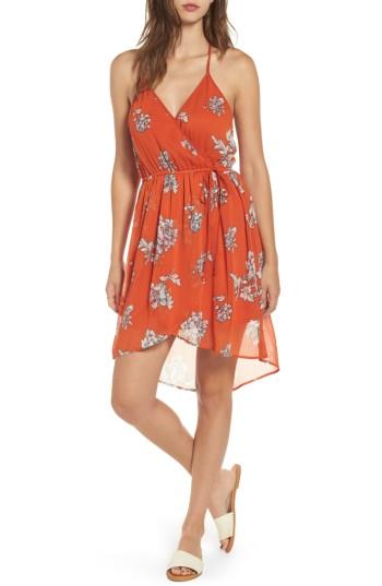 Women's Band Of Gypsies Floral Surplice High/low Dress - Orange