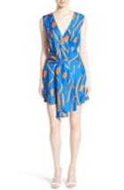 Women's Diane Von Furstenberg Tie Front Faux Wrap Silk Dress - Blue