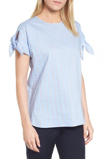 Women's Nordstrom Signature Tie Sleeve Stripe Top - Blue