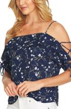 Women's Cece Cold Shoulder Laced Sleeve Floral Top - Blue