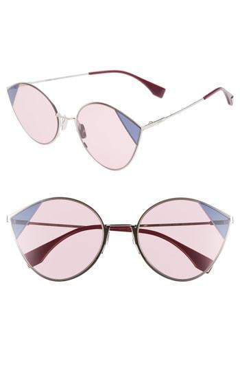 Women's Fendi 60mm Cat Eye Sunglasses - Silver/ Pink