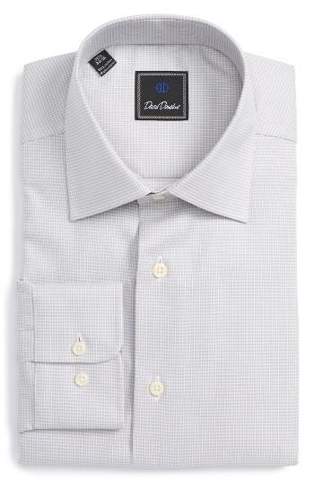 Men's David Donahue Regular Fit Check Dress Shirt .5 32/33 - Grey