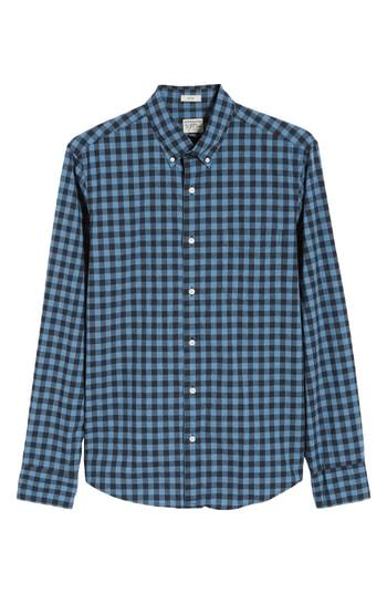 Men's J.crew Slim Fit Stretch Secret Wash Heather Gingham Poplin Shirt, Size - Black