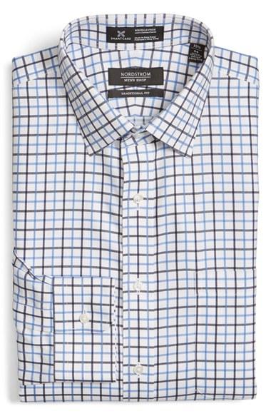 Men's Nordstrom Men's Shop Smartcare(tm) Traditional Fit Check Dress Shirt 32 - Blue