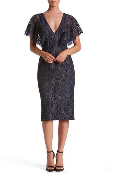 Women's Dress The Population Lidia Lace Midi Dress - Blue