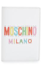 Moschino Paper Doll Multi Logo Leather Passport Case - White