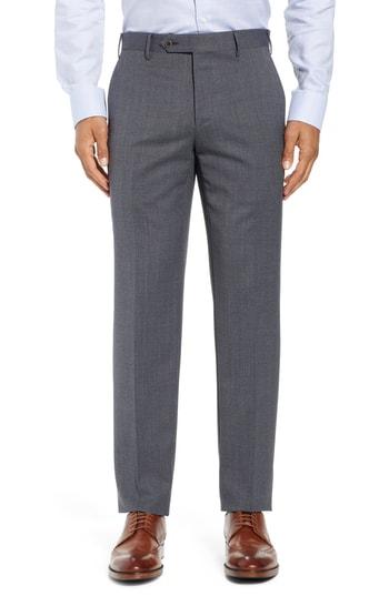 Men's Zanella Curtis Flat Front Stretch Wool Blend Trousers - Grey