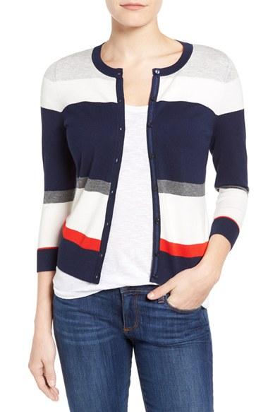 Women's Halogen Three Quarter Sleeve Cardigan - Grey