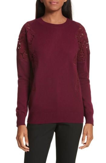 Women's Ted Baker London Tae Lace Shoulder Sweater - Red