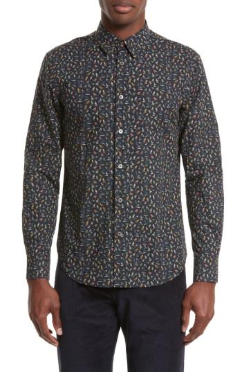 Men's Ps Paul Smith Bird Print Sport Shirt - Blue