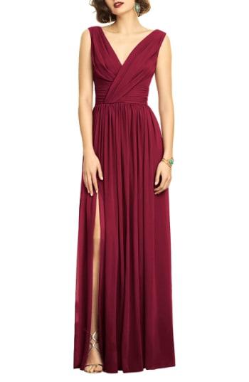 Women's Dessy Collection Surplice Ruched Chiffon Gown (similar To 14w) - Red