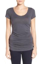 Petite Women's Caslon Shirred V-neck Tee, Size P - Grey