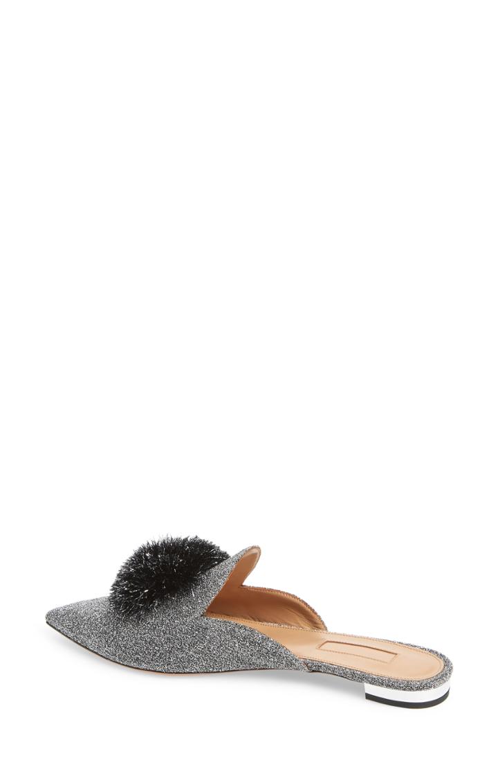 Women's Aquazzura Powder Puff Metallic Mule Us / 35eu - Metallic