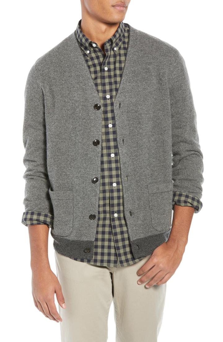 Men's J.crew Bird's Eye Lambswool Blend Cardigan Sweater - Grey