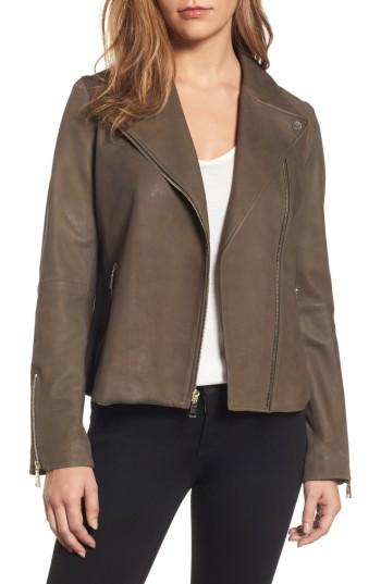 Women's Tahari Skylar Leather Moto Jacket - Grey