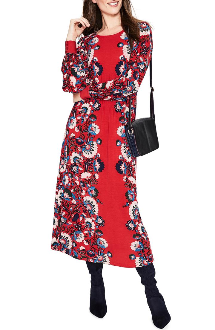 Women's Boden Zoe Stretch Jersey Poinsettia Dress - Red