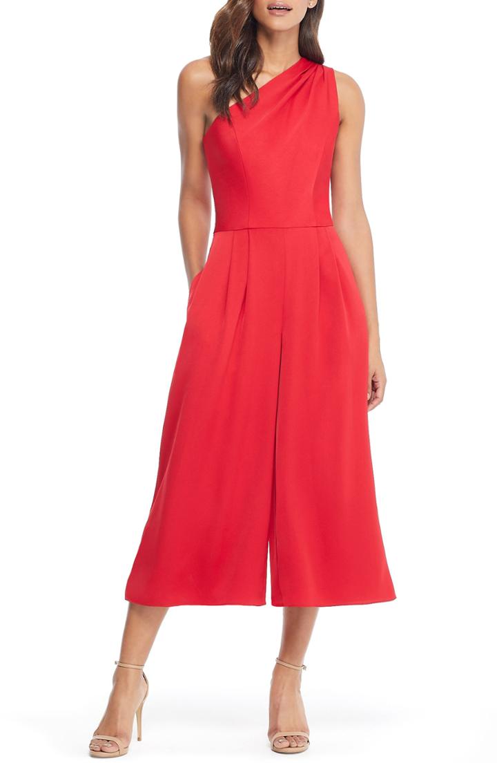 Women's Gal Meets Glam Collection Carmen One-shoulder Crepe Jumpsuit (similar To 14w) - Red