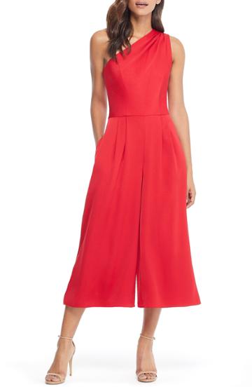 Women's Gal Meets Glam Collection Carmen One-shoulder Crepe Jumpsuit (similar To 14w) - Red