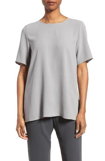 Women's Eileen Fisher Silk Crepe Round Neck Boxy Top - Grey