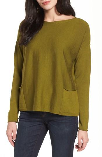 Women's Eileen Fisher Bateau Neck Merino Boxy Top, Size - Green
