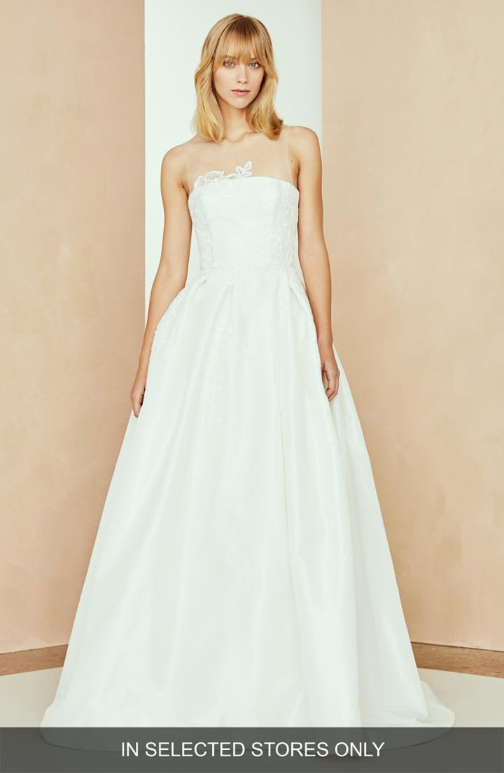 Women's Nouvelle Amsale Bennet Taffeta & Lace Ballgown, Size In Store Only - Ivory