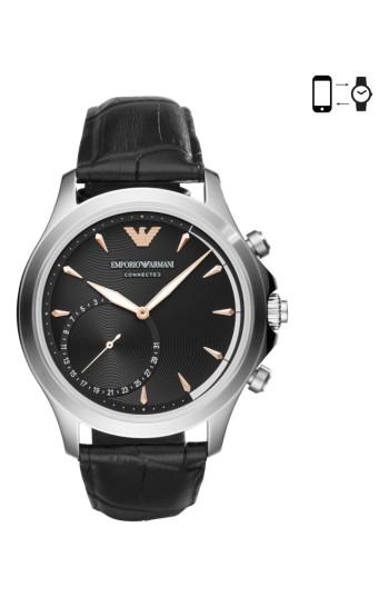 Men's Emporio Armani Leather Strap Hybrid Smartwatch, 43mm