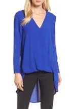 Women's Halogen High/low Wrap Top, Size - Blue