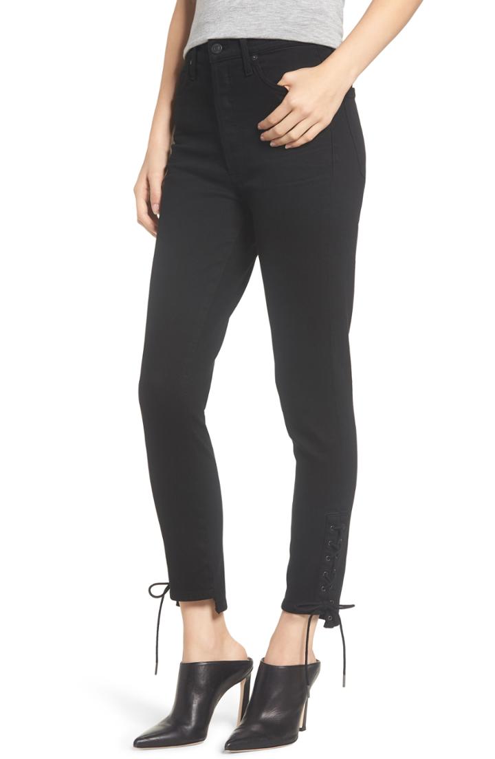 Women's Citizens Of Humanity Olivia High Waist Lace-up Hem Slim Jeans - Black