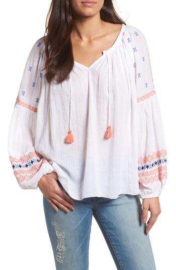 Women's Caslon Embroidered Peasant Top - White