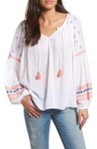 Women's Caslon Embroidered Peasant Top - White