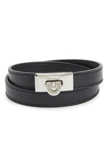 Men's Salvatore Ferragamo Gancini Double Wrap Leather Bracelet