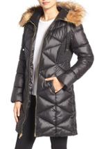Women's Guess Quilted Puffer Coat With Faux Fur Trim