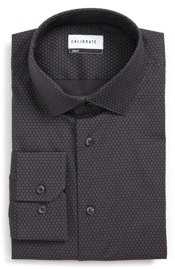 Men's Calibrate Trim Fit Stretch Print Dress Shirt .5 32/33 - Grey