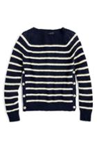 Women's J.crew Vivian Stripe Crewneck Side Button Sweater - Blue