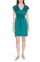 Women's Rebecca Taylor Ruffle Sleeve Textured Silk Dress - Blue/green