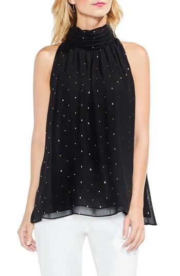 Women's Vince Camuto Print Shirred Neck Halter Blouse, Size - Black