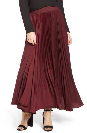 Women's Lost + Wander Pleated Midi Skirt - Burgundy