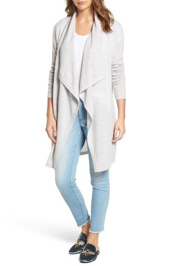Petite Women's Halogen Cashmere Long Drape Front Cardigan P - Grey