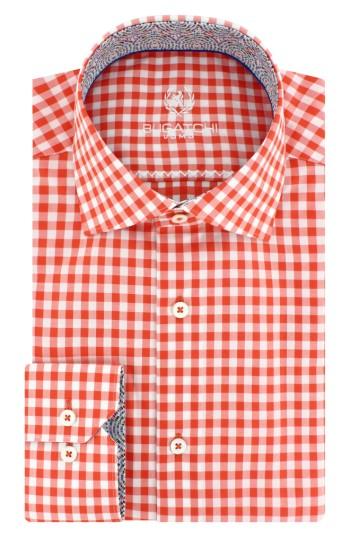 Men's Bugatchi Trim Fit Check Dress Shirt - Orange
