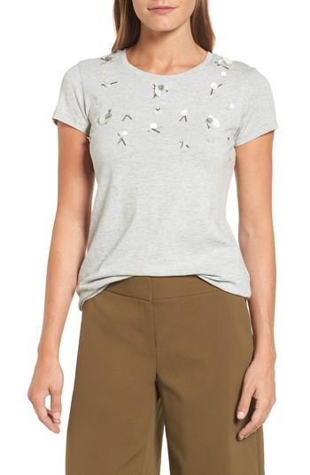 Women's Halogen Embellished Neck Tee - Grey