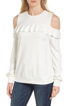 Women's Halogen Ruffle Front Cold Shoulder Sweatshirt - White