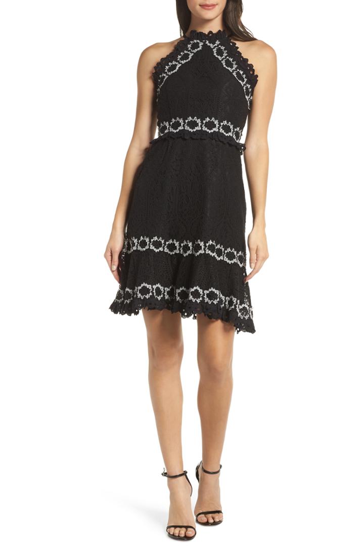 Women's Foxiedox Frances Embroidered Lace Halter Dress - Black