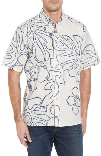 Men's Reyn Spooner Monstera Ink Classic Fit Sport Shirt, Size - White