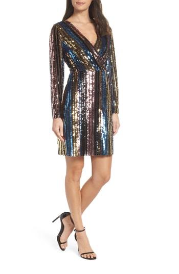 Women's Sam Edelman Rainbow Metallic Faux Wrap Dress - Black