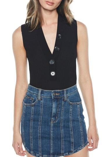 Women's Bardot Button Bodysuit - Black